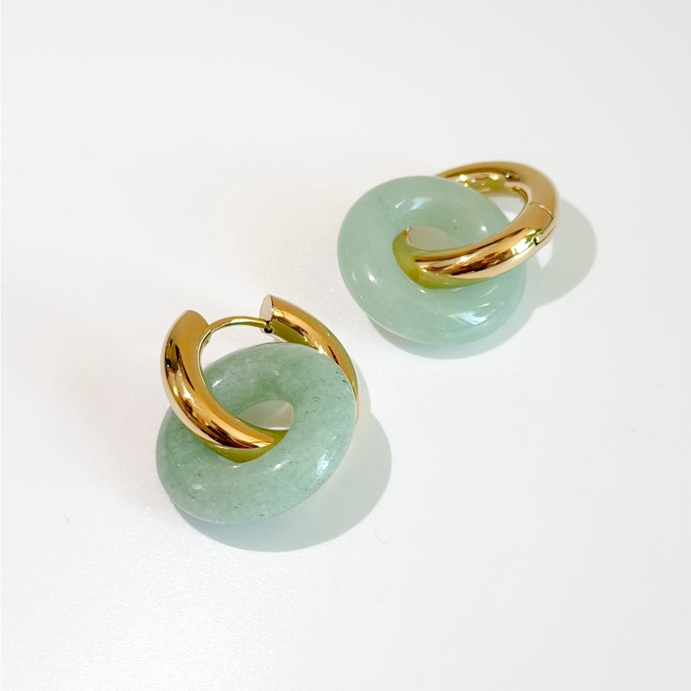 Elegant Gold and Green Hoop Earrings